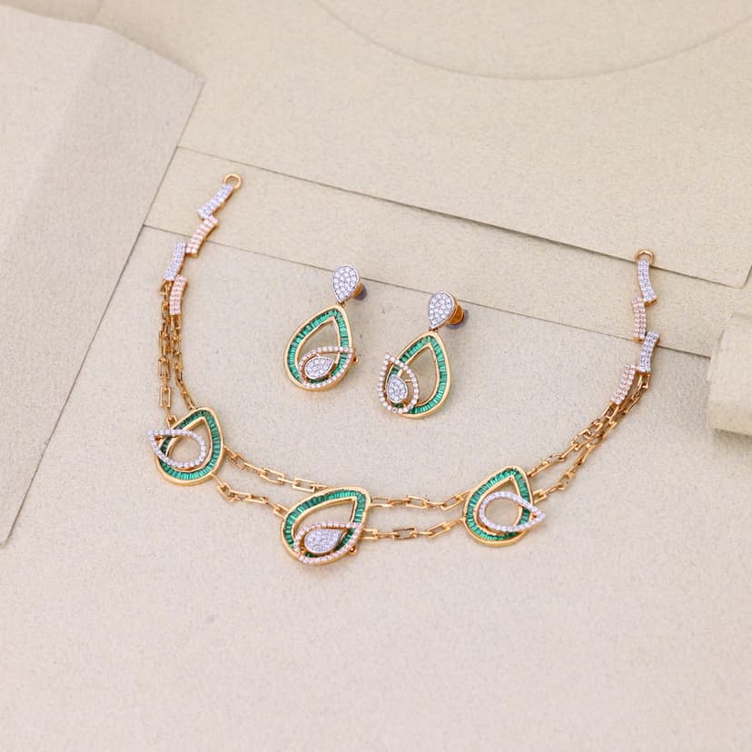 Emerald Dewdrop Symphony Rose Gold Necklace 18KT