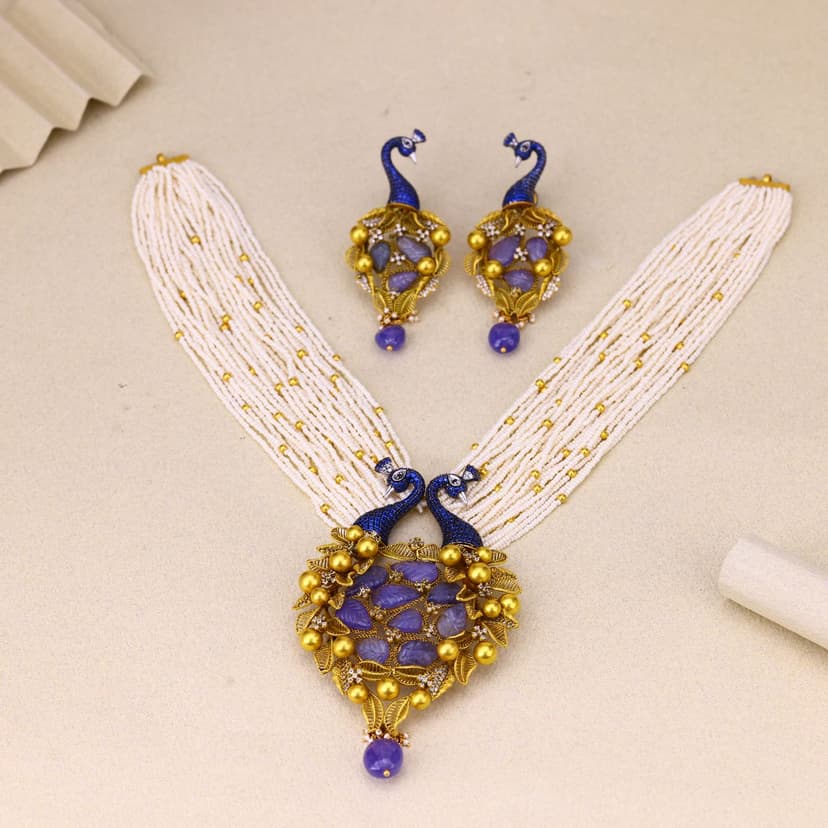 Peacock Serenity Antique Necklace 22KT