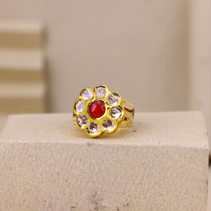 Gulab Kundan Antique Ring 22KT