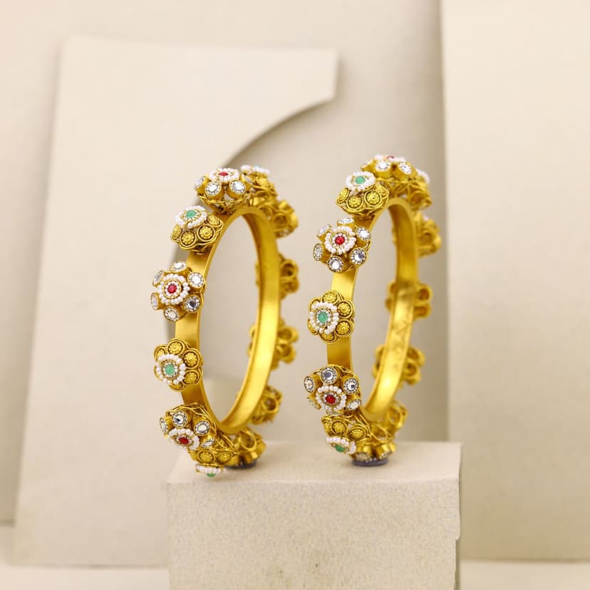 Kundan Pushpasaar Antique Bangles 22KT