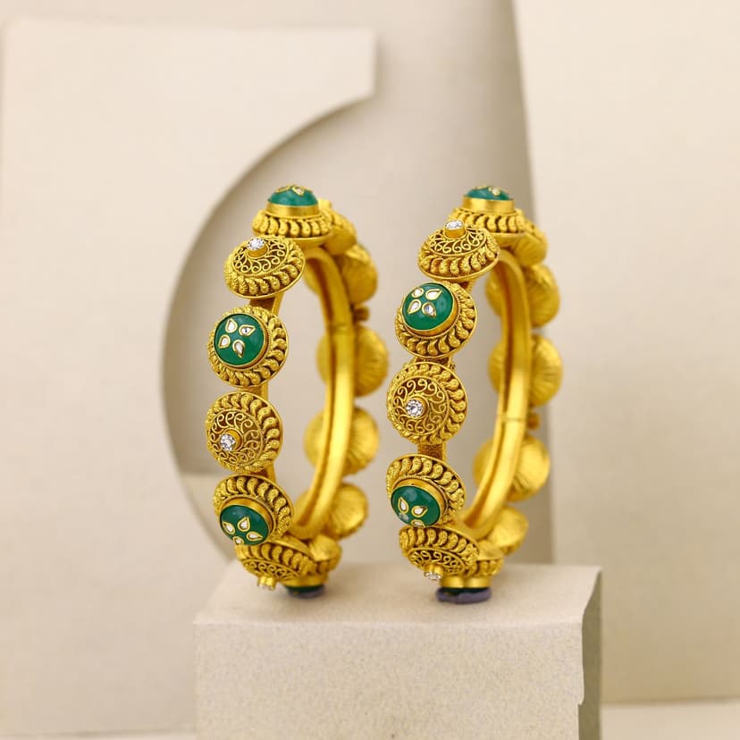 Emerald Samriddhi Kundan Antique Bangles 22KT