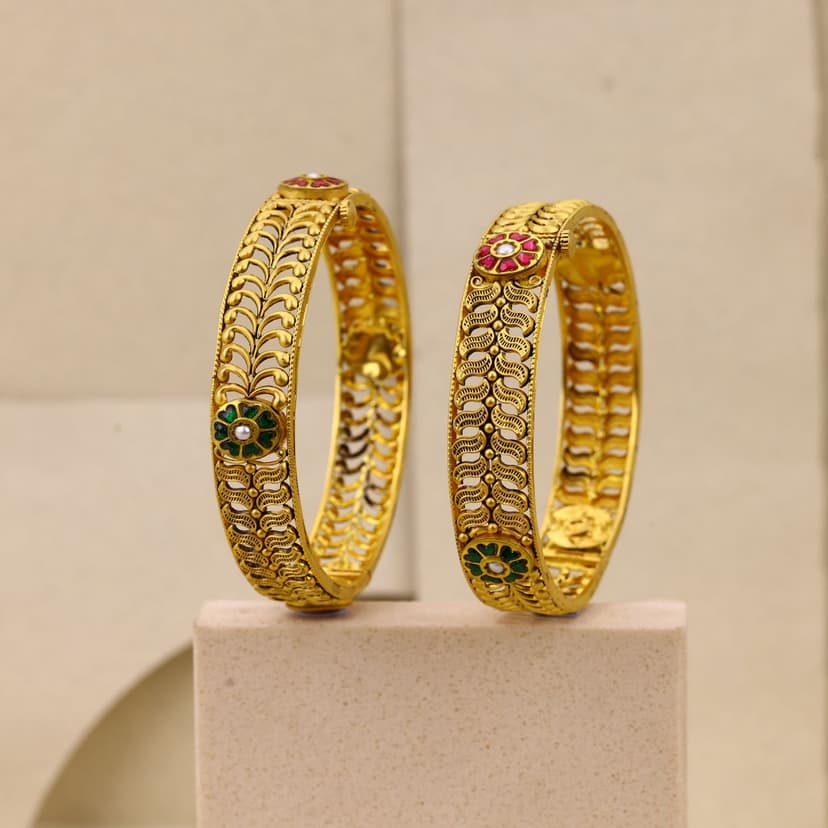 Suvarnarekha Valli Kundala Antique Bangles 22KT