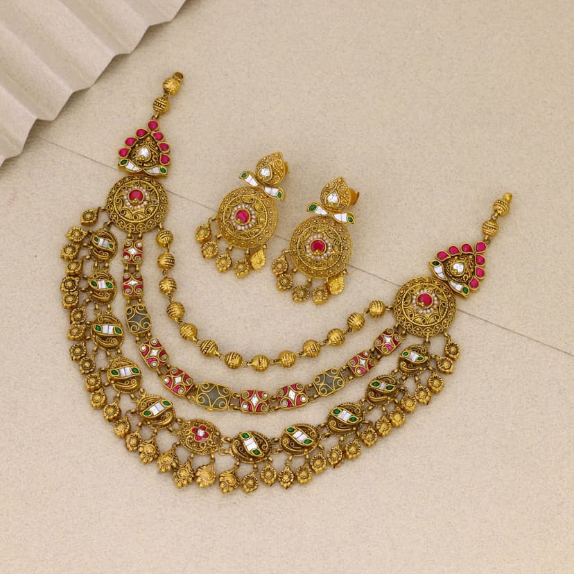 Svarna Shilpika Antique Necklace 22KT
