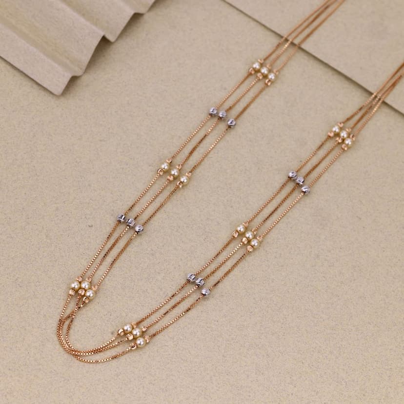 Serelune Rhodium Pearl Rose Chain 18KT