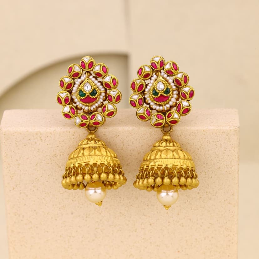 Padmavarna Rajghunghru Antique Earrings 22KT