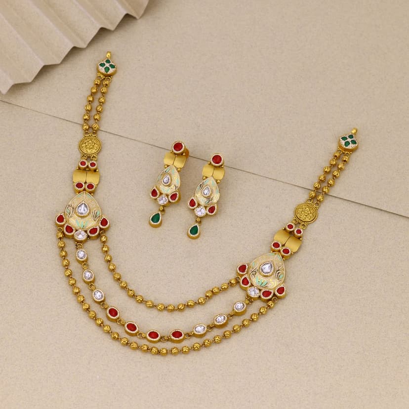 Svarnalekha Ratnaraaga Antique Necklace 22KT