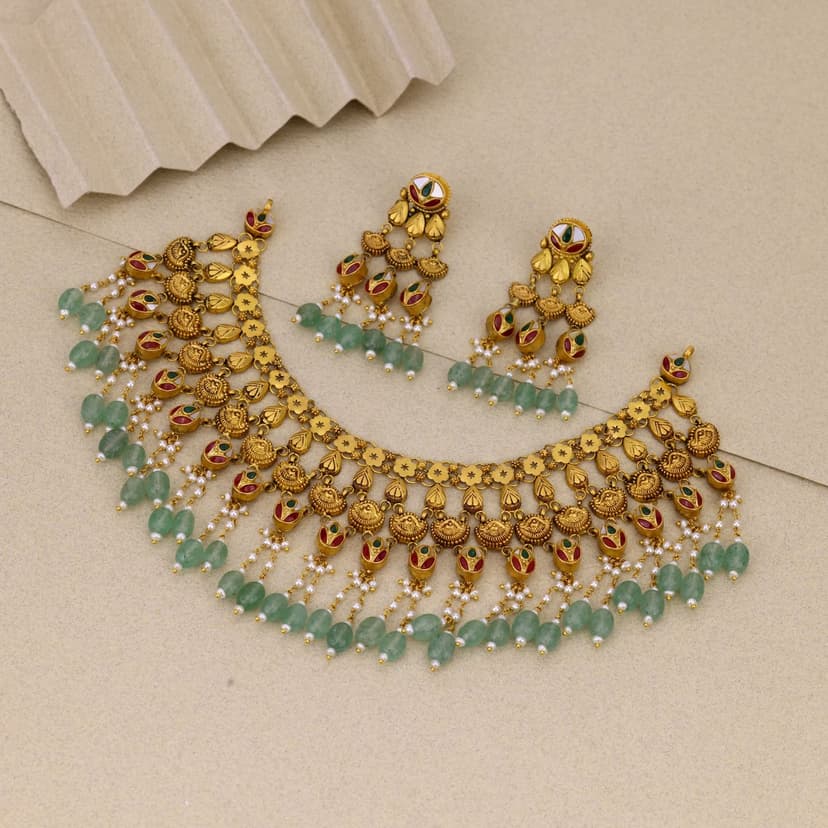 Ratnaveer Antique Necklace 22KT