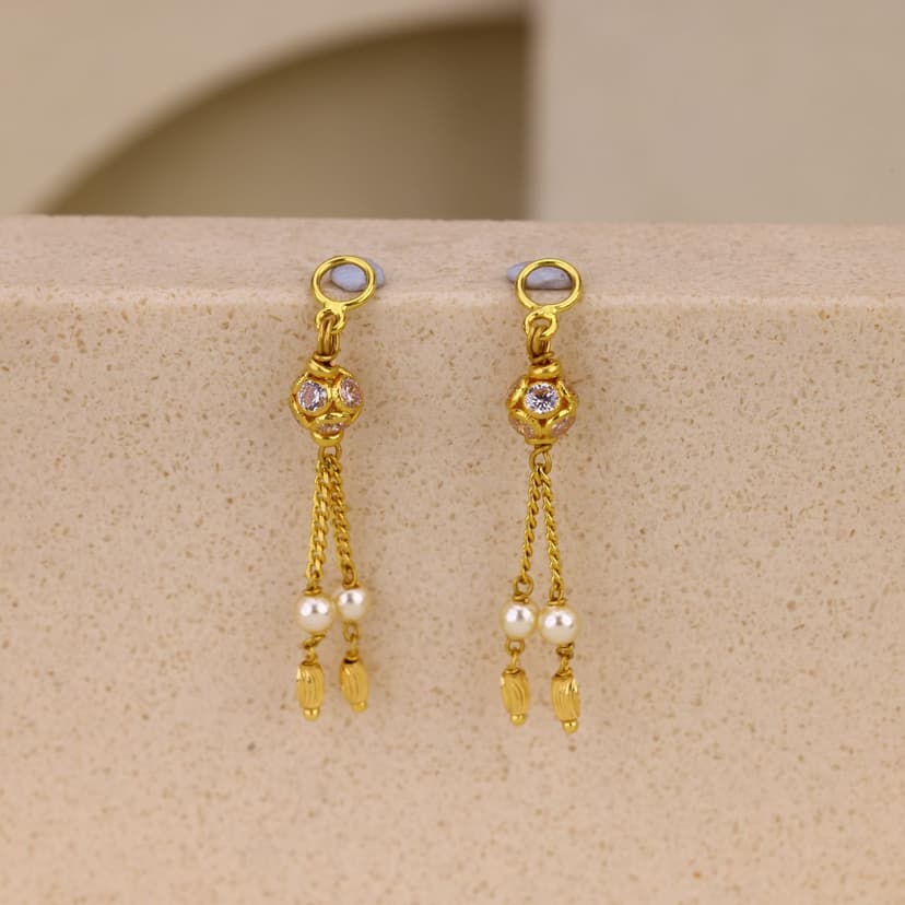 Swarna Pearl Cascade Earrings 22KT