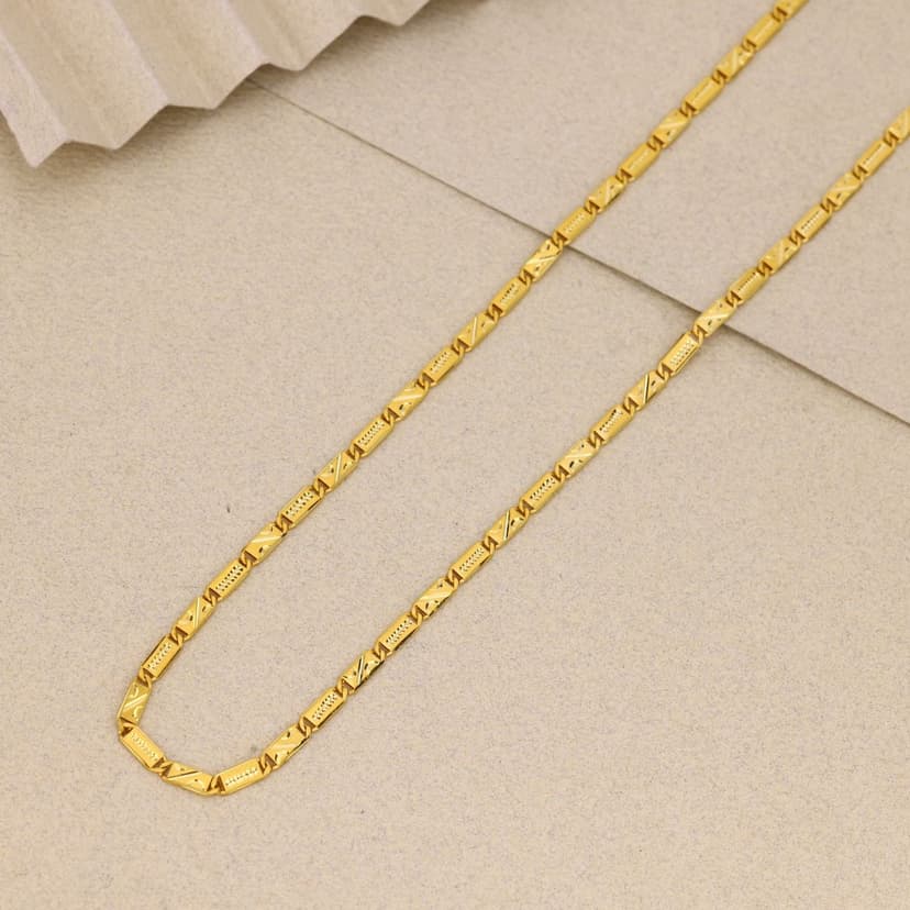 Aarvansh Tri-Texture Bar Link Chain 22KT