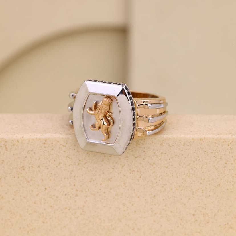 Zorvex Regal Lion Emblem Signet Gents Ring 18KT