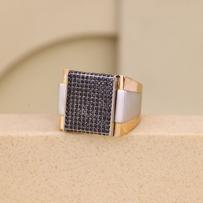 Zenvorix Noir Panel Geometric Gents Ring 18KT