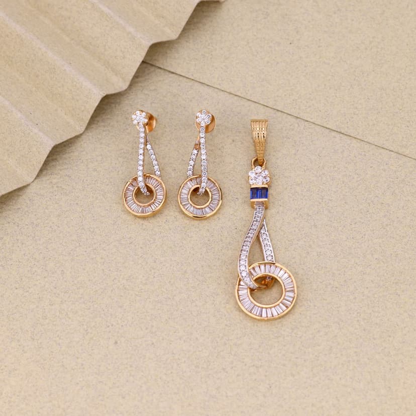 Celestia Orbit Drop Pendant Set 18KT