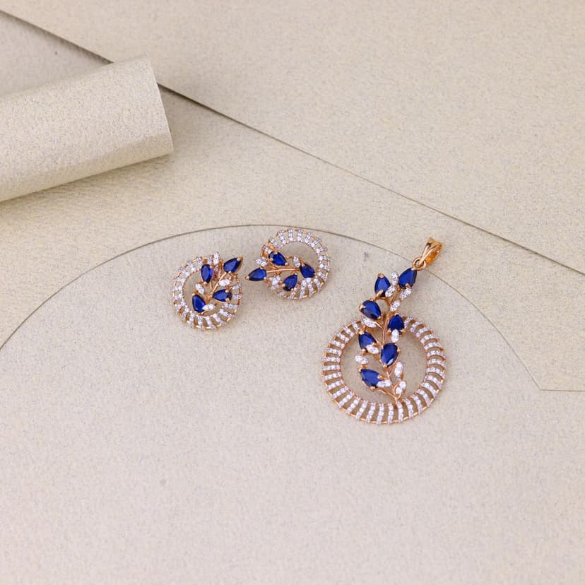 Azure Vine Halo Designer Pendant Set 18KT