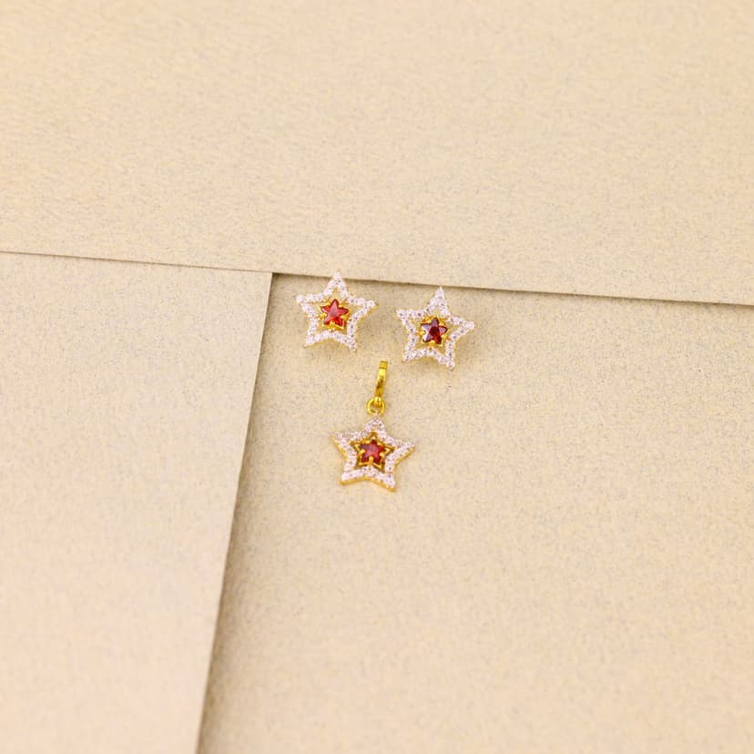 Celestia Ruby Star Pendant Set 18KT