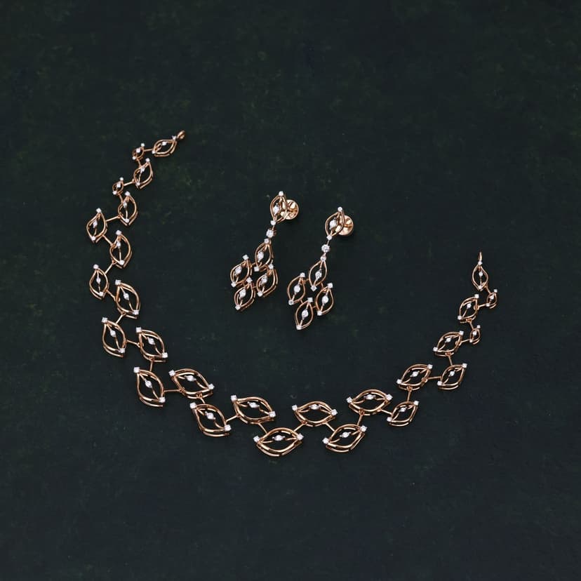 Maravelle Real Diamond Necklace Set 14KT