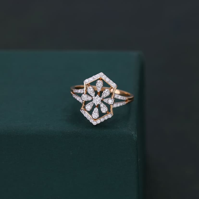 Hexaflora Real Diamond Ring 14KT