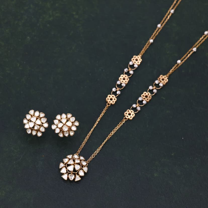 Aurevaya Lab Grown Polki Chain Set 18KT