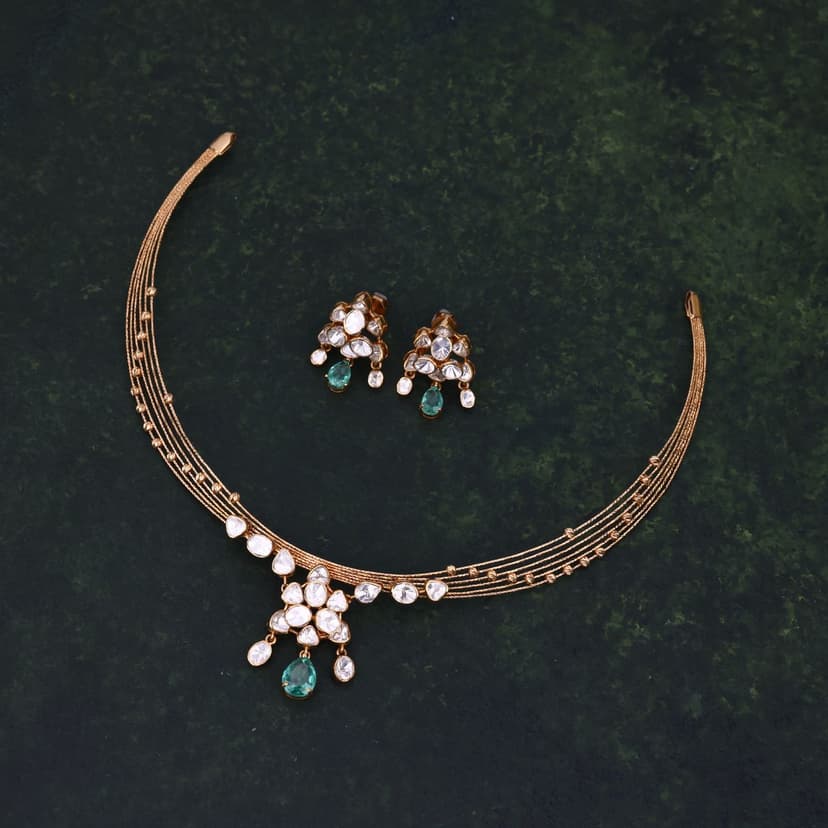 LAB POLKI NECKLACE SET 18KT
