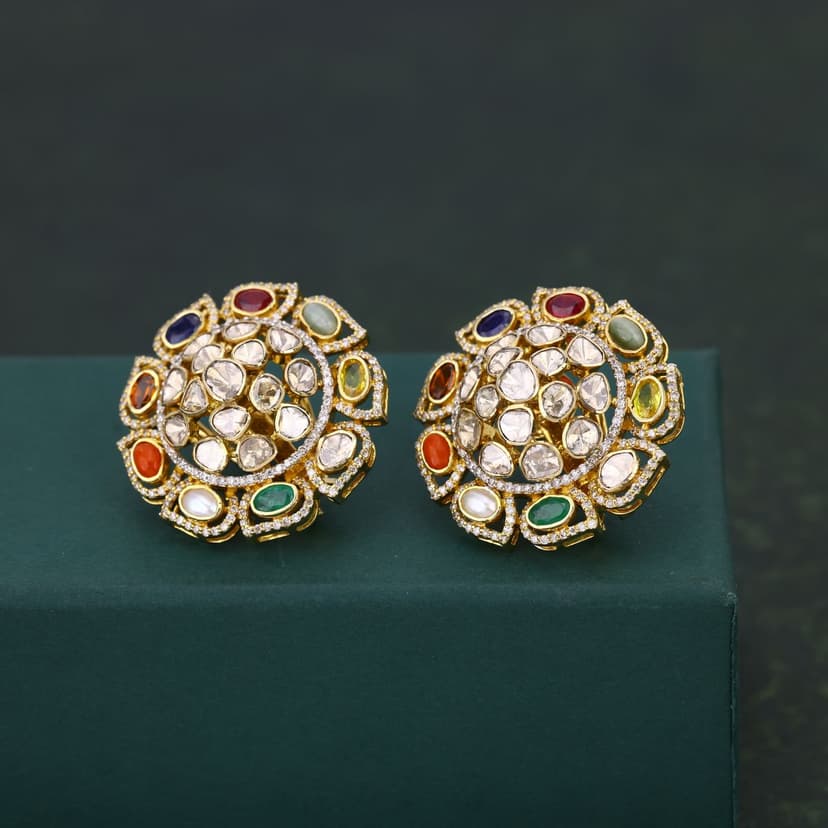 Navyashri Real Polki Earrings 14KT
