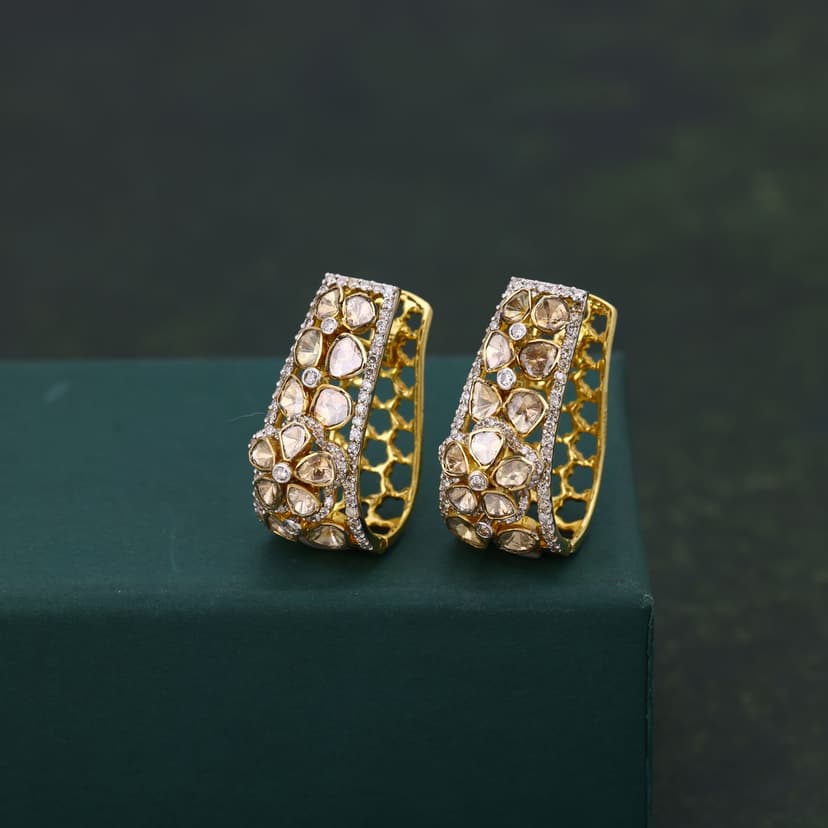 Zayvera Real Polki Earrings 18KT