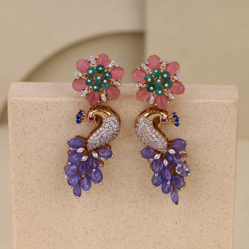 Peonique Bloom Peacock Earrings 18KT