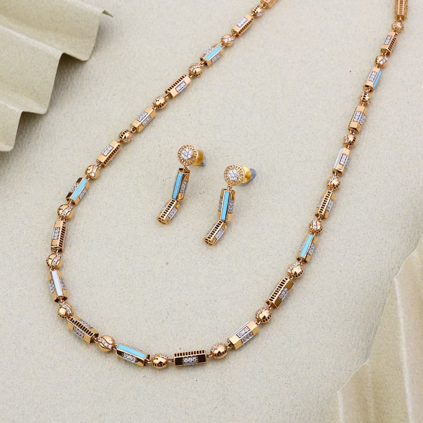 Celavique Linear Mosaic Necklace Set 18KT
