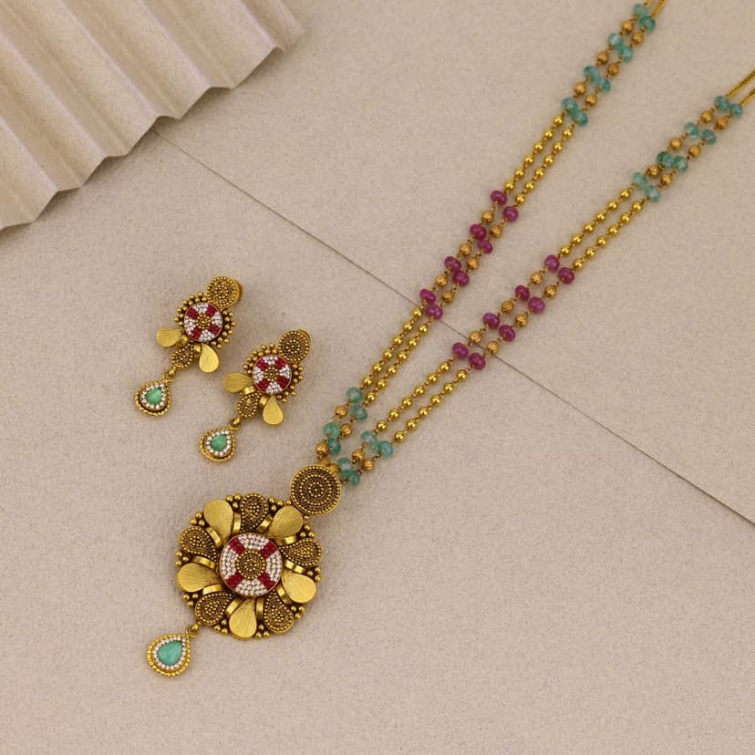Pushparaga Antique Chain Necklace 22KT