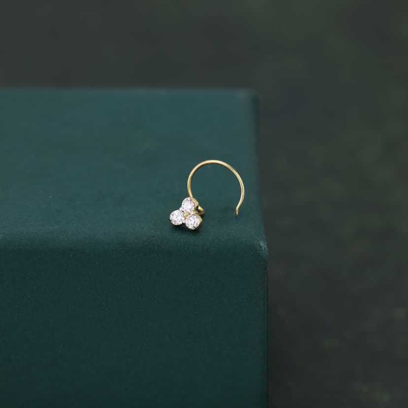 Clovera Petal Real Diamond Nose Pin 14KT