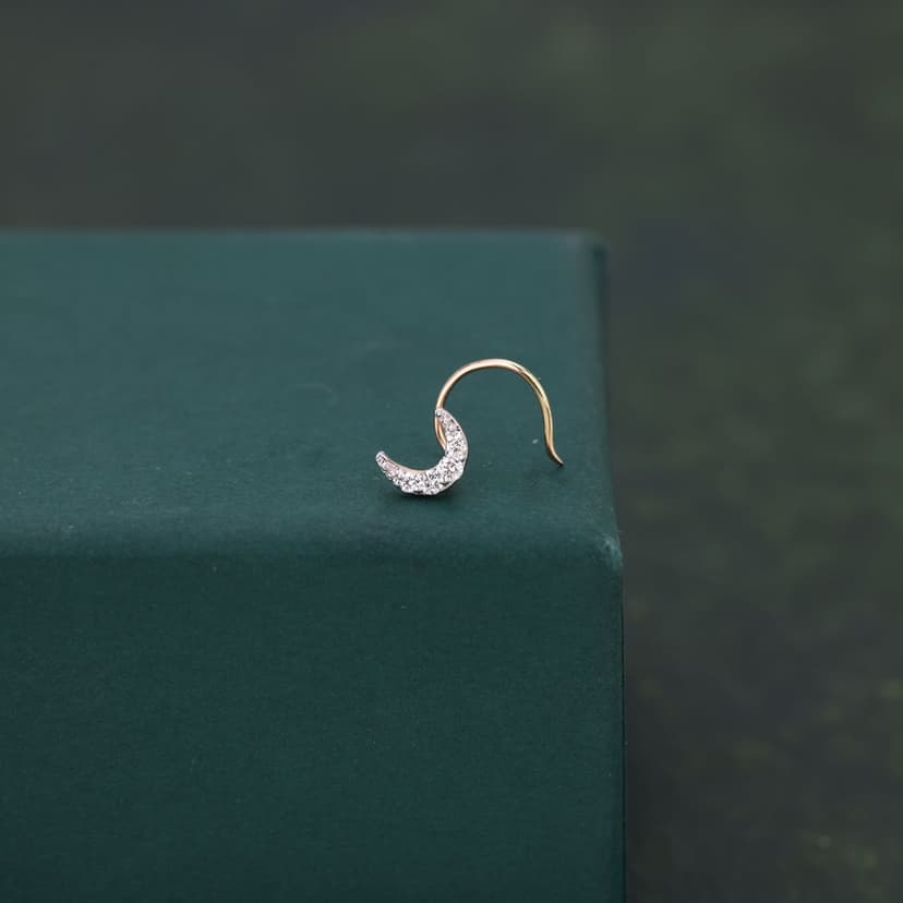 Luna Curve Real Diamond Nose Pin 14KT