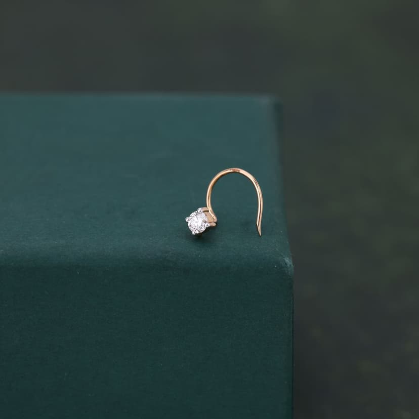 Aura Solitaire Real Diamond Nose Pin 14KT