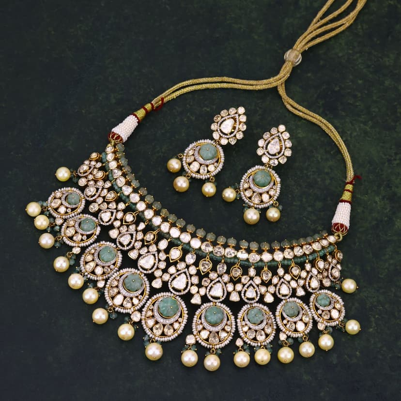Aarvisha Traditional Polki Floral Necklace 14KT