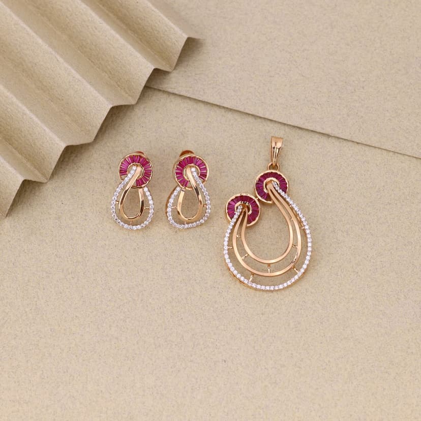 Nivellune Fuchsia Curve Pendant Set 18KT