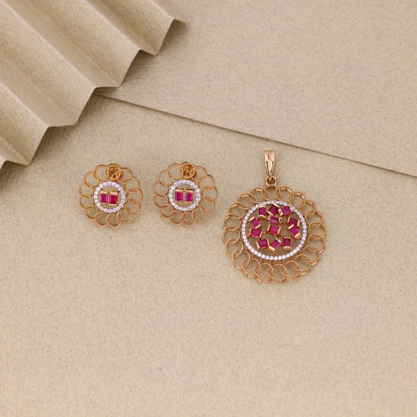 Zirellune Rosé Mosaic Pendant Set 18KT