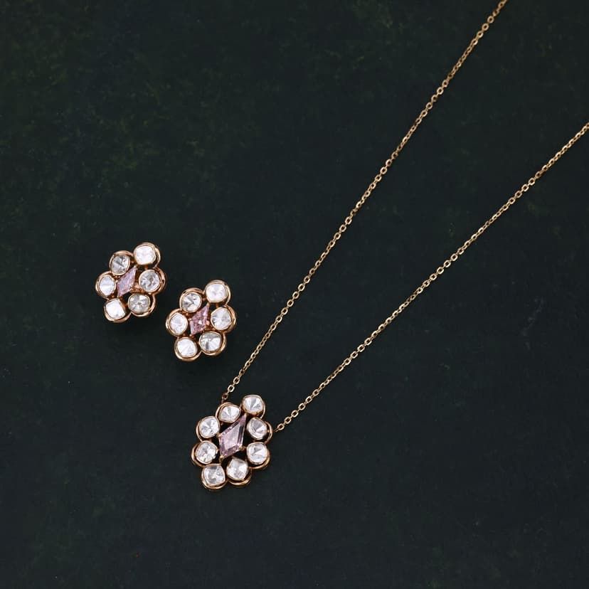 Zevellira Lab Grown Polki Chain Set 18KT