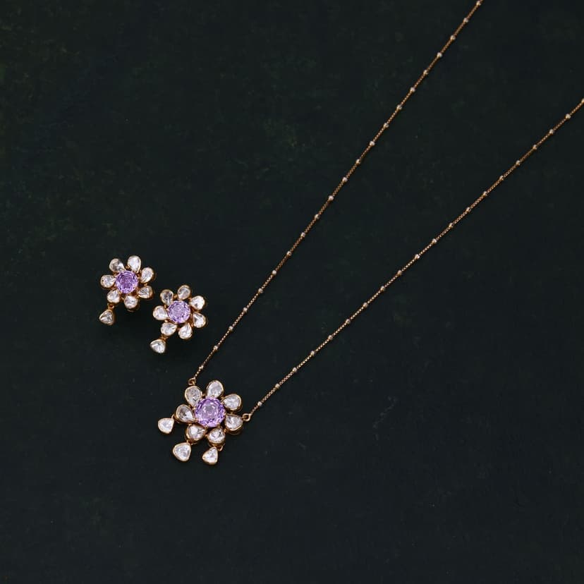 Qavellira Lab Grown Polki Chain Set 18KT