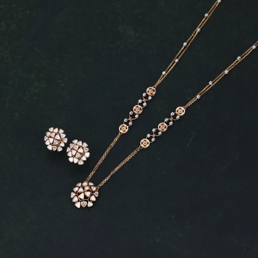 Zevallisse Lab Grown Polki Chain Set 18KT