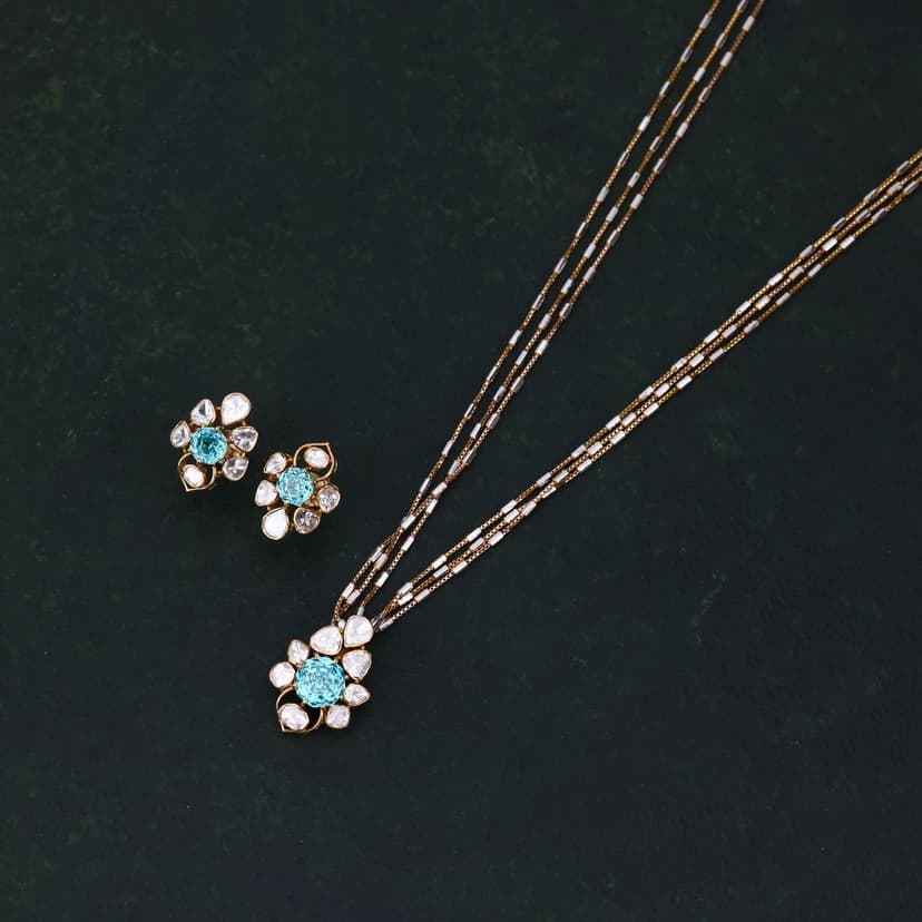 Qelvienne Lab Grown Polki Chain Set 18KT